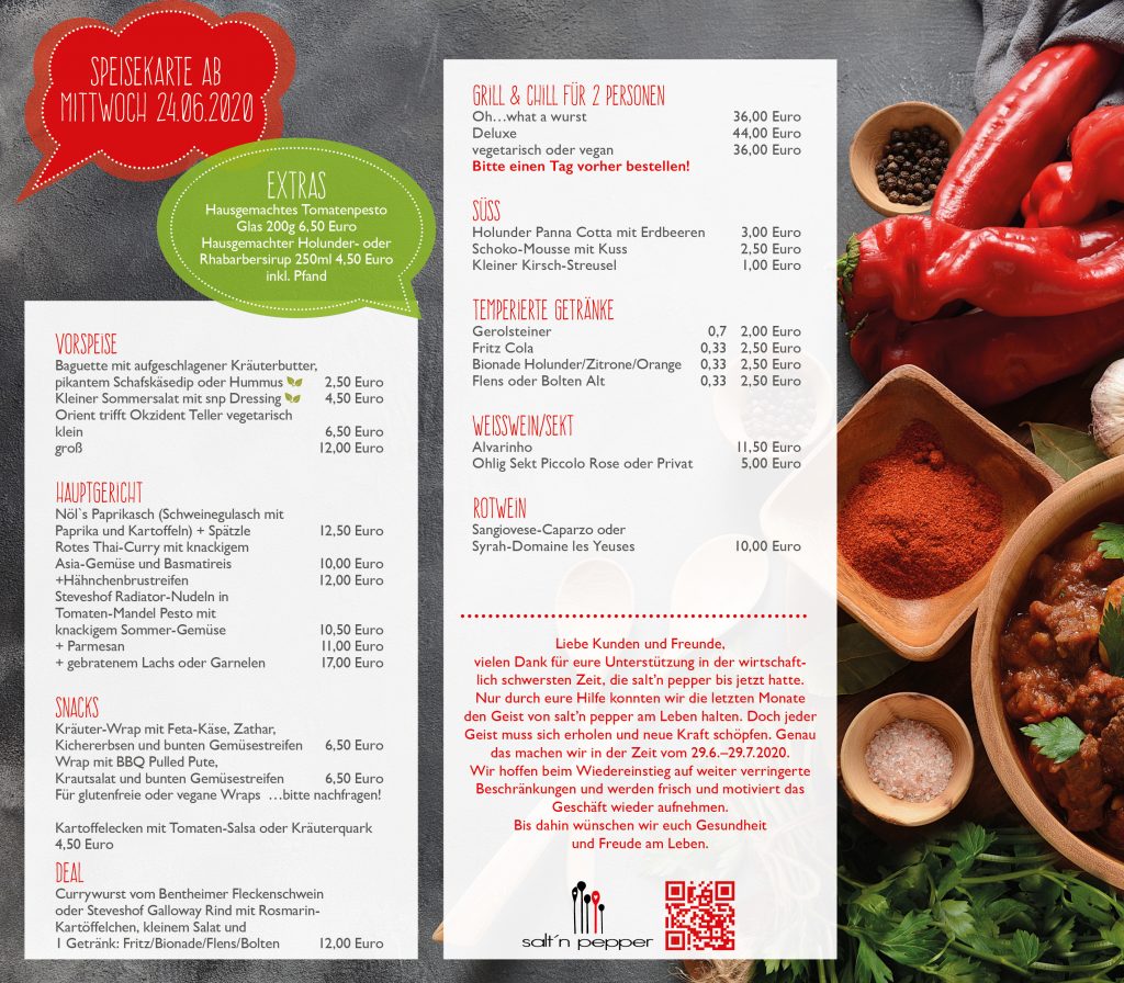 salt´n pepper Speisekarte ab 24.06.2020 salt'n pepper catering