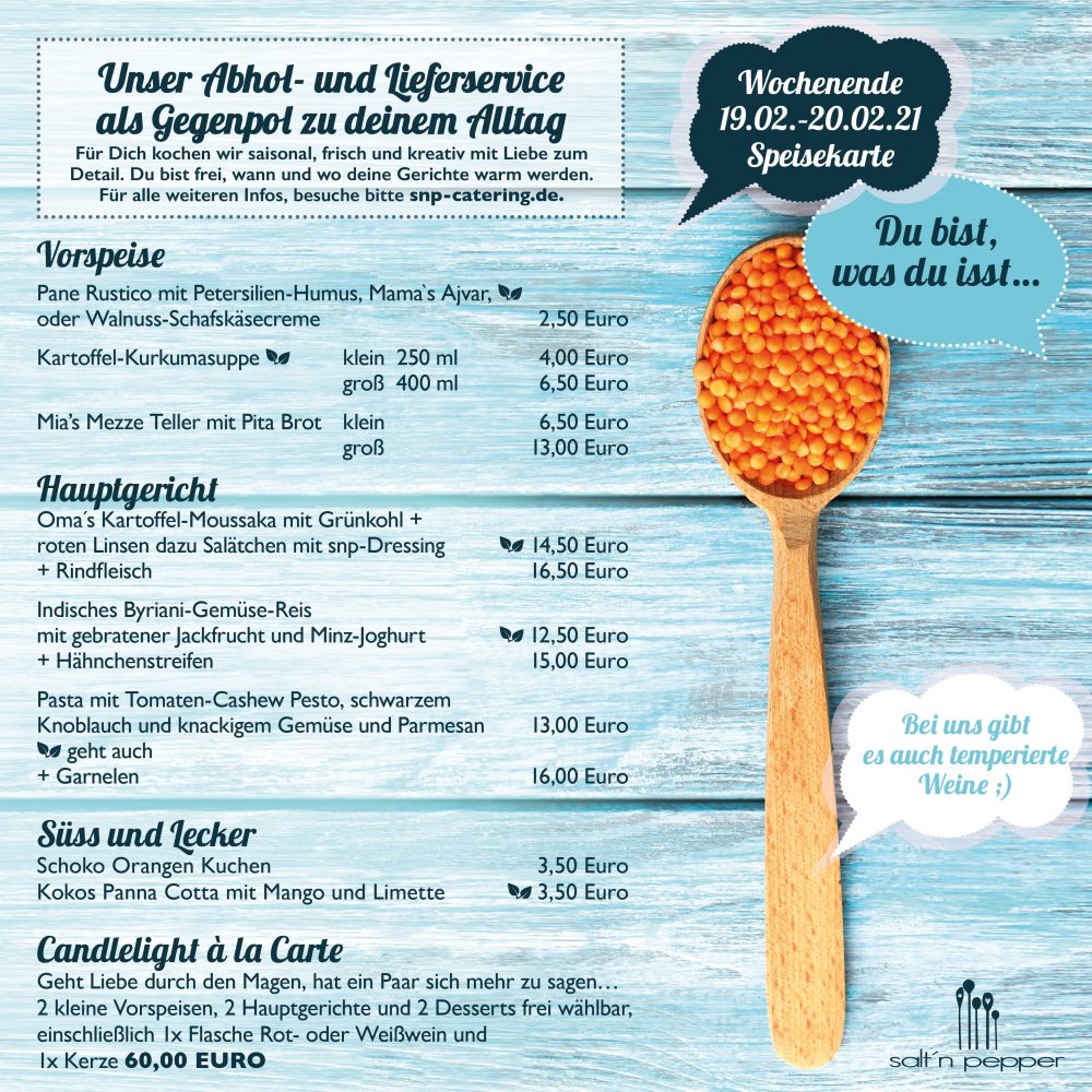 salt´n pepper Wochenende 19.0220.02.2021 Speisekarte salt'n pepper